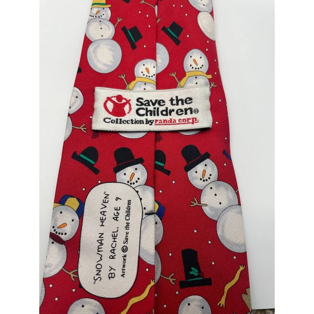 Save the Children Red Silk Snowman Heaven Christmas Holiday Tie by Randa Corp